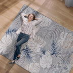 CAMILSON Indoor Outdoor Rug, Blue 5x7 Leaf Tropical Botanical Area Rugs for Indoor and Outdoor patios, Easy-Cleaning Non-Shedding Living Room, Garden and Kitchen Washable Outside Carpet (5 x 7)