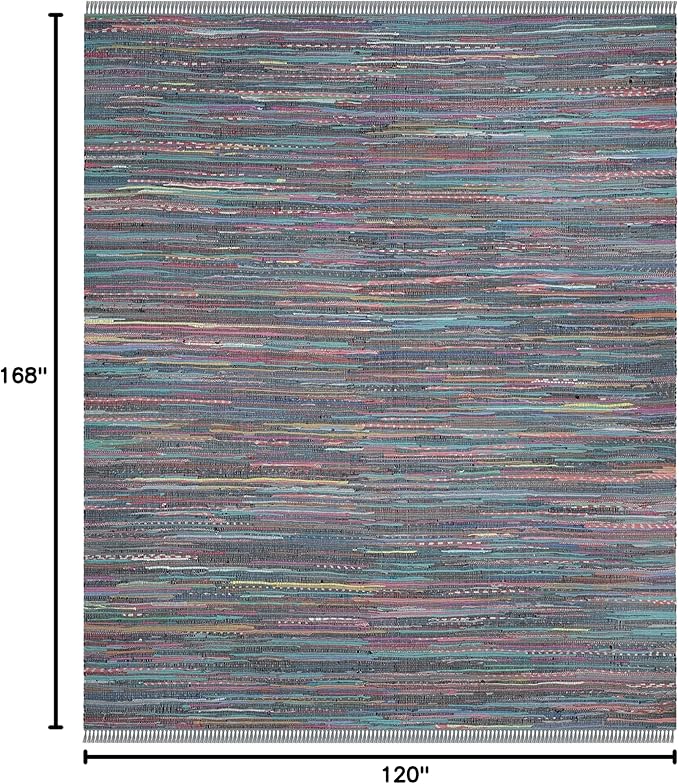 SAFAVIEH Rag Rug Collection Area Rug - 10' x 14', Aqua & Multi, Handmade Boho Stripe Cotton, Ideal for High Traffic Areas in Living Room, Bedroom (RAR121K)