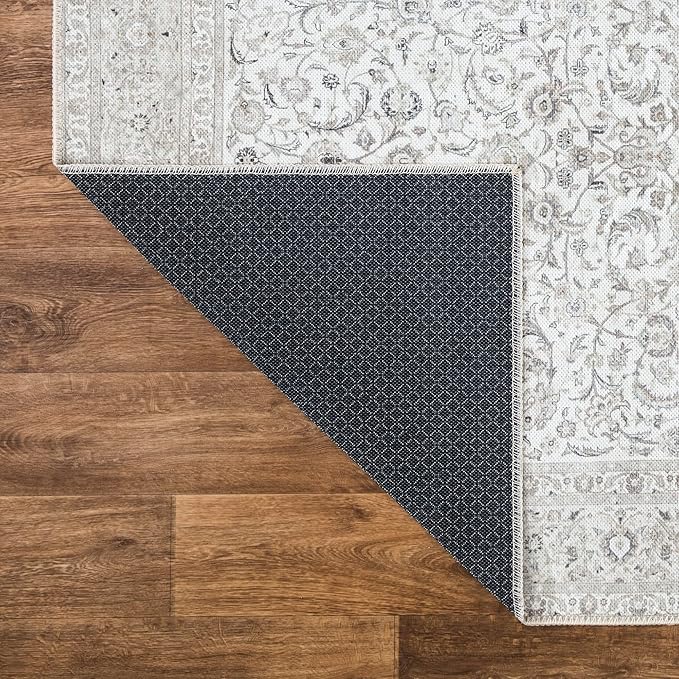 Bloom Rugs Washable Non-Slip 4' x 6' Rug - Beige/Off White Traditional Bordered Area Rug for Living Room, Bedroom, Dining Room, and Kitchen - Exact Size: 4' x 6'
