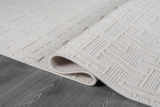 Micro Loop Indoor Rug White 9x12 Boho Geometric Neutral Area Rugs for Living Room Soft Luxury Modern Low and High Pile Durable Stain Resistant Non-Shedding Indoor Area Carpet 9 x 12