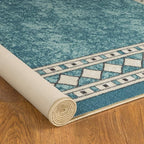 Antep Rugs Alfombras Modern Bordered 3x5 Non-Skid (Non-Slip) Low Profile Pile Rubber Backing Indoor Area Rugs (Blue, 3' x 5')