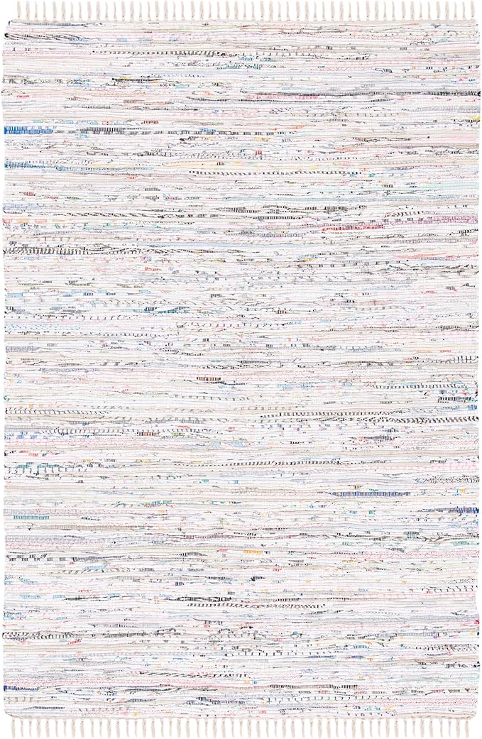 SAFAVIEH Rag Rug Collection Area Rug - 5' x 8', Ivory & Multi, Handmade Boho Stripe Cotton, Ideal for High Traffic Areas in Living Room, Bedroom (RAR121G)
