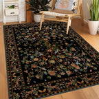 Black Area Rug 3x5 Washable, Non-Slip Small Rug Carpet, Floral Boho Low Pile Soft Throw Rugs for Entryway, Bedroom, Kids Room, Dorm, Office, Nursery, Vintage Home Decor