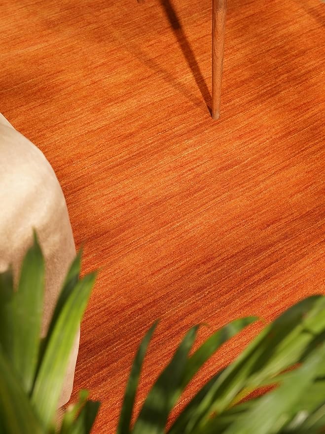 Rugsotic Carpets Hand Knotted Gabbeh Wool 9'x12' Area Rug Solid Orange L00111