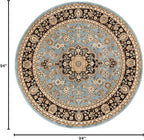 Well Woven Barclay Collection Medallion Kashan Light Blue 8 ft Round Rug - for Living Room, Bedroom, and Dining Room
