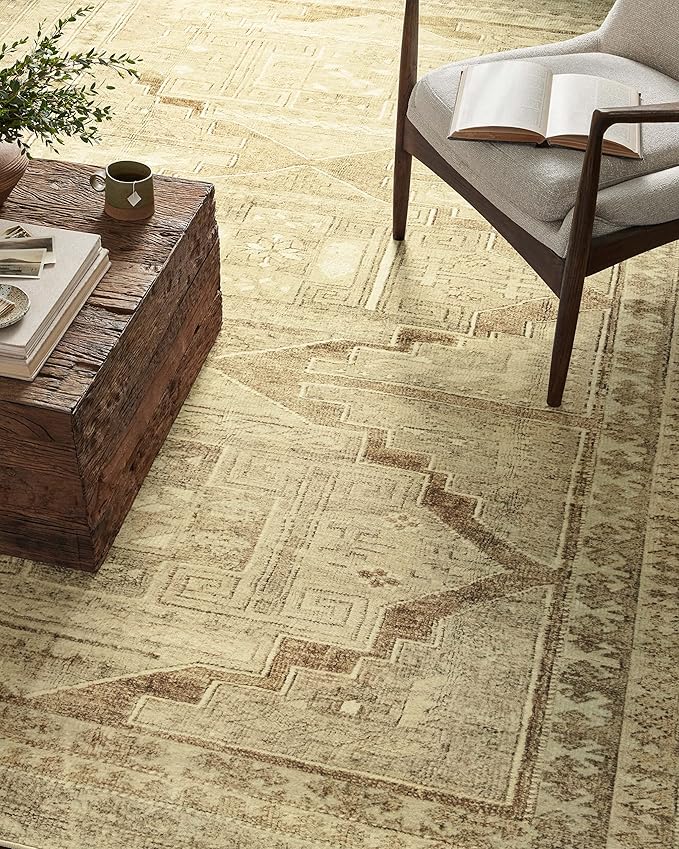 Loloi Magnolia Home by Joanna Gaines Sinclair Collection SIN-02 Khaki/Tobacco 3'-6" x 5'-6", .25" Pile Height, Machine Washable, Accent Rug