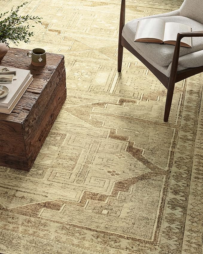 Loloi Magnolia Home by Joanna Gaines Sinclair Collection SIN-02 Khaki/Tobacco 2'-3" x 3'-9", .25" Pile Height, Machine Washable, Accent Rug