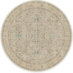 RUGGABLE Washable Vintage Area Rug – Kamran Ivory Opal 8 ft Round, Stain-Resistant, Non-Slip – Large Machine Washable Rugs for Living Room, Bedroom, Hallway, Entryway & Office–with Standard Pad
