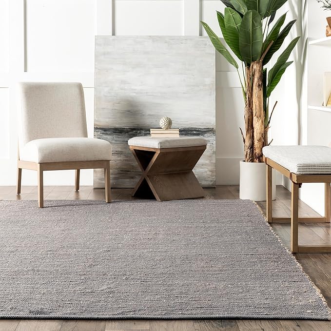 Nuloom Elfriede Handmade, Grey/Ivory, 2'6" x 6', Jute & Cotton, Textured and Earthy, High Traffic, Stain Resistant, Easy Clean, Durable Area Rug for Bedroom, Living Room, Dining, Entryway