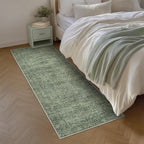 Fmfunctex 2x6 Runner Rug Green Vintage Neutral Washable Distressed Oriental Non Slip Low Pile Indoor Carpet Retro Hallway Entryway Rug for Kitchen Living Room Bedroom Bathroom Laundry Entrance Bedside