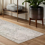 Gray Runner Rug 3x8 Hallway Machine Washable Kitchen Vintage Distressed Non Slip Long Carpet Indoor Grey Retro Floral Bedroom Accent Throw Rug for Bathroom Office Laundry Dining Living Room