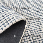 Hand-Tufted 100% Wool Pile Area Rug – Geometric Textured Grid Check Pattern – Thick and Durable Floor Carpet for Bedroom, Living Room, Kids Room, and Dining Area (Ivory, Denim, 5' x 5')