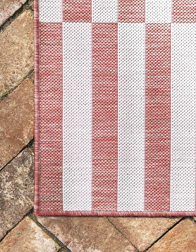 Unique Loom Outdoor Striped Collection Area Rug - Striped (6' 1" x 9' Rectangle, Rust Red/Ivory)