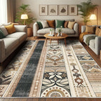 Ambesonne Southwestern Decorative Rug, Geometric Designs with Botanical Forms in Earthy Ethnic Color Palette, Quality Carpet for Bedroom Dorm and Living Room, 2' 2" x 3' 7", Black Brown Grey