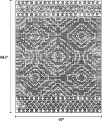 Wonnitar Moroccan 5x7 Washable Rug, Large Grey Area Rug for Living Room, Non-Slip Boho Bedroom Carpet Thin Soft Non-Shedding Farmhouse Rug for Dining Room Table Kitchen Home Office (Dark Grey,5'x7')