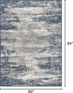 Bavni 5x7 Rug, Abstrcat Machine Washable Rug Non-Slip, Soft Mordern Lightweight Area Rug, Stain Resistant Rugs for Living Room, Bedroom, Dining Room, Blue/Ivory