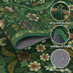 Floral 2x3 Entryway Rug,Washable Front Door Mat Indoor Non Slip Low Pile Small Carpet, Soft Green Boho Botanical Throw Rug for Bathroom Bedroom Kitchen Laundry Indoor Entrance
