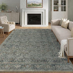 Area Rug 8x10 Gray Living Room Washable Vintage Carpet Non Slip Indoor Retro Traditional Grey Accent Throw Large Rug for Office Bedroom Dining Room Playroom
