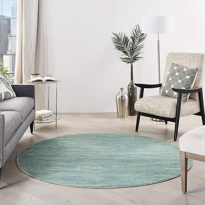 Nourison Home Nourison Essentials Blue Green 6' x Round Area Rug - Easy Clean, Non Shedding, Bed Room, Living Room, Dining Room, Kitchen (6' x Round)