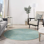Nourison Home Nourison Essentials Blue Green 6' x Round Area Rug - Easy Clean, Non Shedding, Bed Room, Living Room, Dining Room, Kitchen (6' x Round)