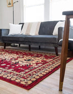 Unique Loom Taftan Collection Border Geometric Tribal Inspired Design Area Rug (8' 0 x 8' 0 Square, Red/ Gold)