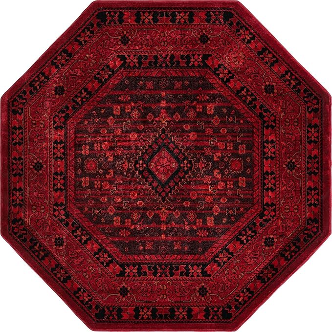Unique Loom Tekke Collection Area Rug - Sheibani (5' Octagon, Red/ Black)