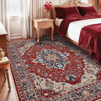 Area Rugs 9'x12' Washable Non-Slip, Floral Vintage Distress Print Pattern Medallion Carpet for Living Room Bedroom Dining Room, Red Blue