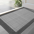 LUMI Inside Door Mat for Entry 24''x36'', Absorbent, Dirt Trapper, Low Profile Thin, Non Slip Mats with Rubber Backing, Ideal for Indoor, High Traffic, Garage, Entrance, Checkered Grey