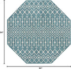 Unique Loom Outdoor Trellis Collection Area Rug - Tribal Trellis (7' 10" Octagon, Teal/ Ivory)