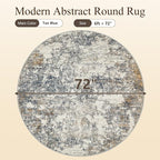 6ft Washable Round Rug - 6x6 Area Rugs Modern Abstract Rugs for Living Room Non-Slip Low Pile Soft Machine Washable Carpet for Bedroom, Living Room, Dining Room, Nursery, Farmhouse (6'x6' Tan Blue)