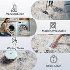6ft Washable Round Rug - 6x6 Area Rugs Modern Abstract Rugs for Living Room Non-Slip Low Pile Soft Machine Washable Carpet for Bedroom, Living Room, Dining Room, Nursery, Farmhouse (6'x6' Beige Blue)