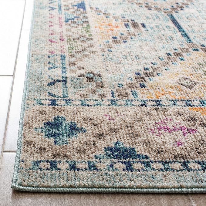 SAFAVIEH Madison Collection Area Rug - 10' x 14', Blue & Yellow, Boho Diamond Distressed Design, Non-Shedding & Easy Care, Ideal for High Traffic Areas in Living Room, Bedroom (MAD418K)