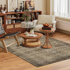 Washable Area Rug 8' x 10' Vintage Traditional Persian Mat - Foldable Distressed Non-Slip Machine Washable Carpet for Living Room Bedroom Kitchen Home Decor - Mocha and Taupe