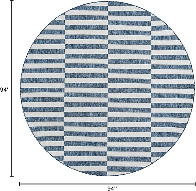 Unique Loom Outdoor Striped Collection Area Rug - Striped (7' 10" Round Blue/Ivory)