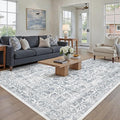 Navy Blue Area Rug 6x9 Machine Washable Vintage Living Room Distressed Non Slip Carpet Traditional Indoor Bedroom Retro Floral Accent Throw Large Rug for Office Kitchen Dining Room