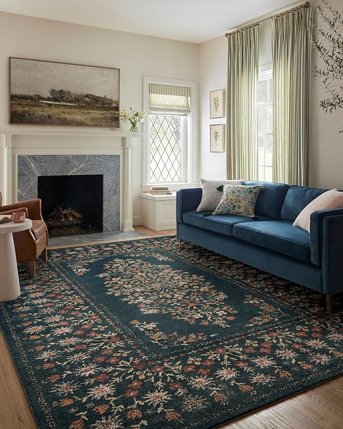 Loloi Rifle Paper Co. Laurel Collection LAU-02 Navy 2'-8" x 4' Accent Rug