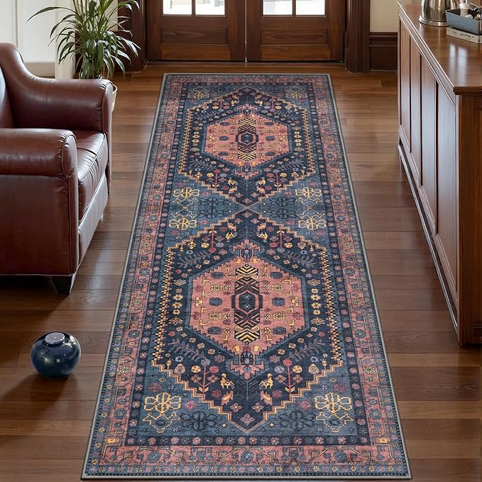 Ciicool Washable Non Slip Runner Rug, 2x6ft Hallway Rug Vintage Kitchen Rugs Oriental Carpet for Entrance Bedroom Bedside Living Room Laundry Bathroom Decor