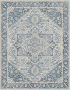 8x10 Area Rug Machine Washable Boho Rug for Living Room,Ultra-Thin Low Pile Carpet,Lightweight Indoor Printed Rug,Non Slip Floral Area Rug for Bedroom, Dining Room, Home Office,Light Blue