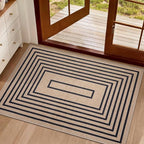 Tangsoo Geometric Easy Jute Rug 2x3 Washable Rug,Small Area Rug for Entryway,Non-Slip Black Thin Indoor Outdoor Door Mat Modern Farmhouse Carpet for Entrance Kitchen Bedroom Front Porch