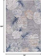 CAMILSON Indoor Outdoor Rug, Blue 6’x9’ Leaf Tropical Botanical Area Rugs for Indoor and Outdoor patios, Easy-Cleaning Non-Shedding Living Room, Garden and Kitchen Washable Outside Carpet (6x9)