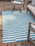 Unique Loom Outdoor Striped Collection Area Rug - Striped (4' 1" x 6' 1" Rectangle, Teal/Ivory)