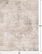 Neutral Farmhouse Area Rug for Bedroom - 6x8 Washable Rug for Dining Room Table, Ultra-Thin Soft Textured Boho Indoor Decor, Fade & Stain Resistant