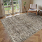 3x5 Washable Rug for Living Room Bedroom Dining Room Non-Slip Low Pile Boho Vintage Distressed Entryway Rug Traditional Floral Retro Accent Throw Carpet for Dining Room Bathroom Kitchen Antique/Moss