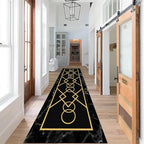 Luxury Gold Stamped Texture Hallway Runner Rug for Walkway, 2x6ft, Abstract Black Marble Background Entrance Carpets, Minimalist Geometric Decoration Absorbent Mat for Floor Office
