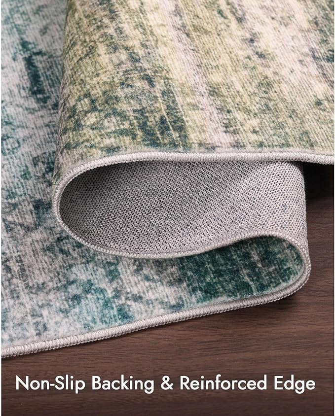 Kokia Abstract Washable Area Rug Living Room Washable 4x6 Non-Slip Stain Resistant Bohemian Rug Soft Indoor Vibrant Blue Carpet for Bedroom Room Decor, Oslo Teal