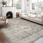 ReaLife Rugs Machine Washable Area Rug - Living Room Bedroom Bathroom Kitchen Entryway Office - Padded Low Pile Stain Resistant Premium - Boho Farmhouse Vintage - Paz - Beige Gray Ivory 7'6" x 9'6"