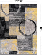 Rugshop Contemporary Circle Design Area Rug, Non-Shedding Carpet for Living Room, Large Bedroom, or Office, Yellow, 8'8" x 12'