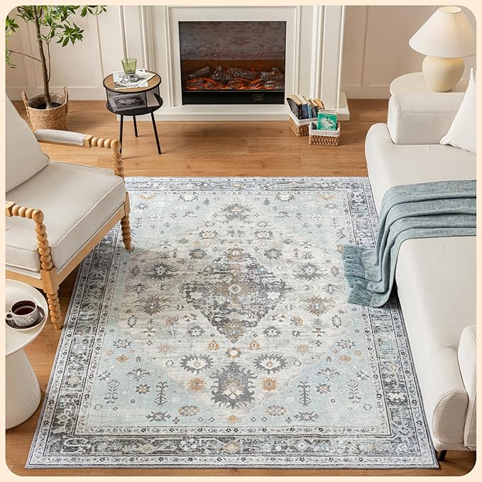 Istana 5x7 Area Rug - Blue Rugs for Living Room 5x7 - Foldable Rugs for Bedroom - Stain Resistant Washable Rug - Eco-Friendly Boho Area Rugs - Easy to Clean Living Room Rug