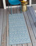 Unique Loom Outdoor Trellis Collection Area Rug - Tribal Trellis (2' x 8' Runner, Aqua/ Ivory)