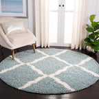 SAFAVIEH Dallas Shag Collection Area Rug - 6' Round, Seafoam & Ivory, Trellis Design, Non-Shedding & Easy Care, 1.5-inch Thick Ideal for High Traffic Areas in Living Room, Bedroom (SGD257C)